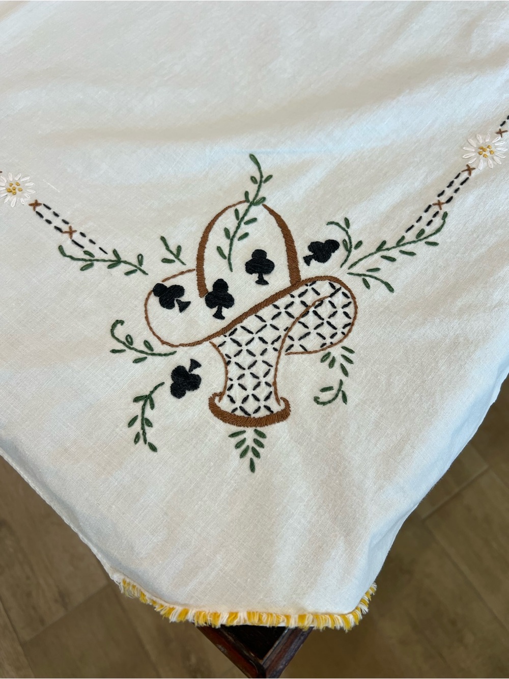 Vintage Embroidered Bridge Card Table Cover Poker Hearts Spades Clubs Diamonds - Picture 5 of 10